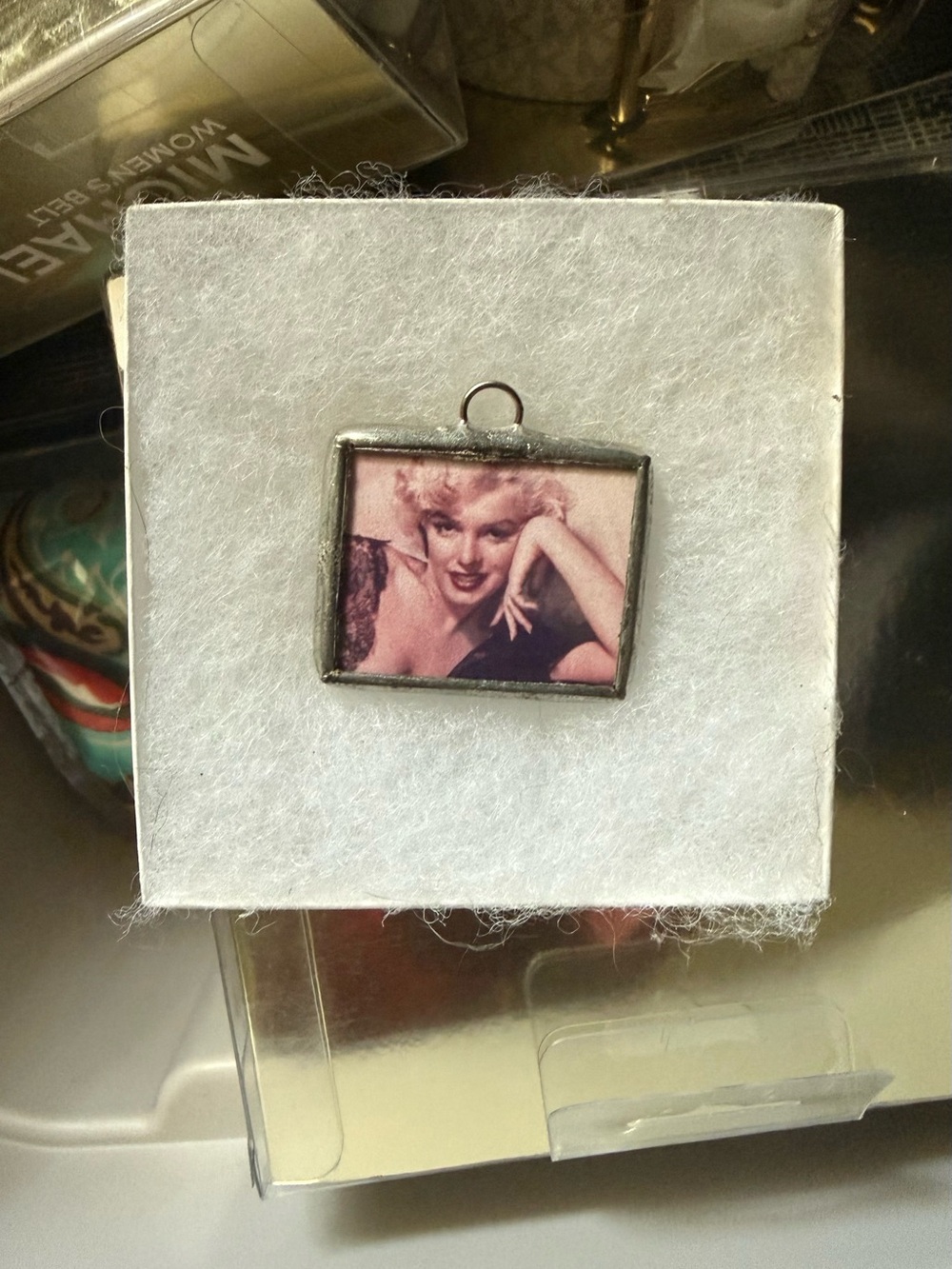 Portrait Pendant Necklace of Marilyn Monroe on both sides with Silver-Tone Frame